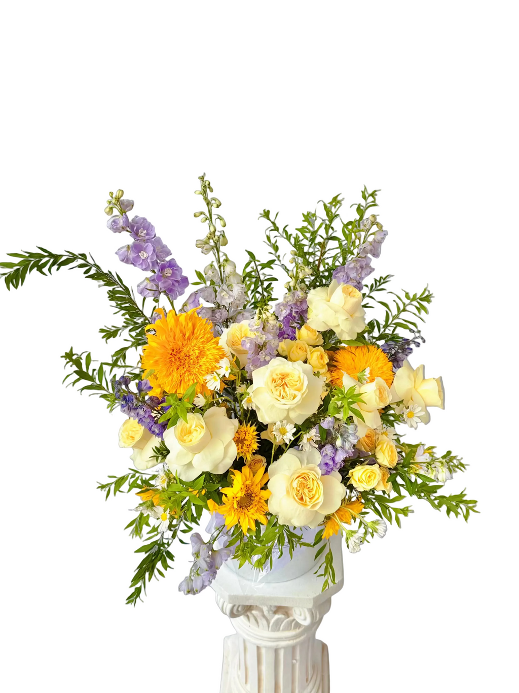 Bouquet of flowers in a silver box