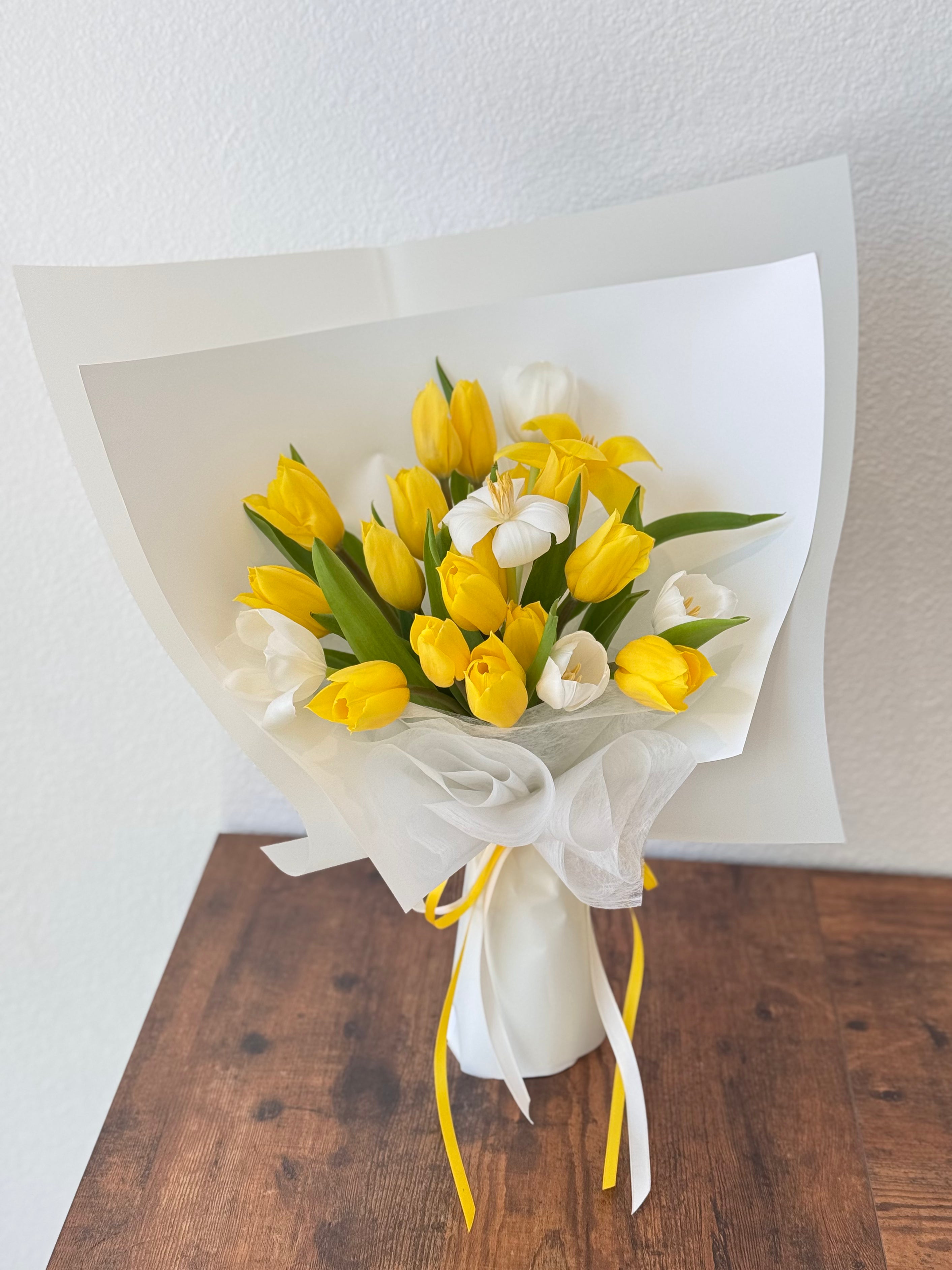 Sunlit Bloom | Yellow & White Tulip Bouquet