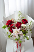 Premium Red Ecuadorian roses bouquet  with white blooms bouquet. Bay Area Florist
